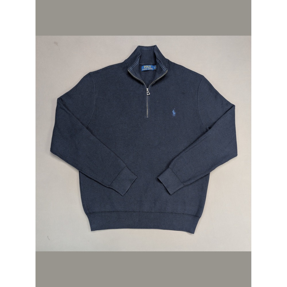 Polo Ralph Lauren Blue Cotton 1/4 Zip Sweater Large
